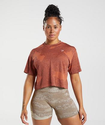 Gymshark Adapt Camo Seamless Ženske Ošišane Majice Crvene Roze Smeđe | HR 3659UZG